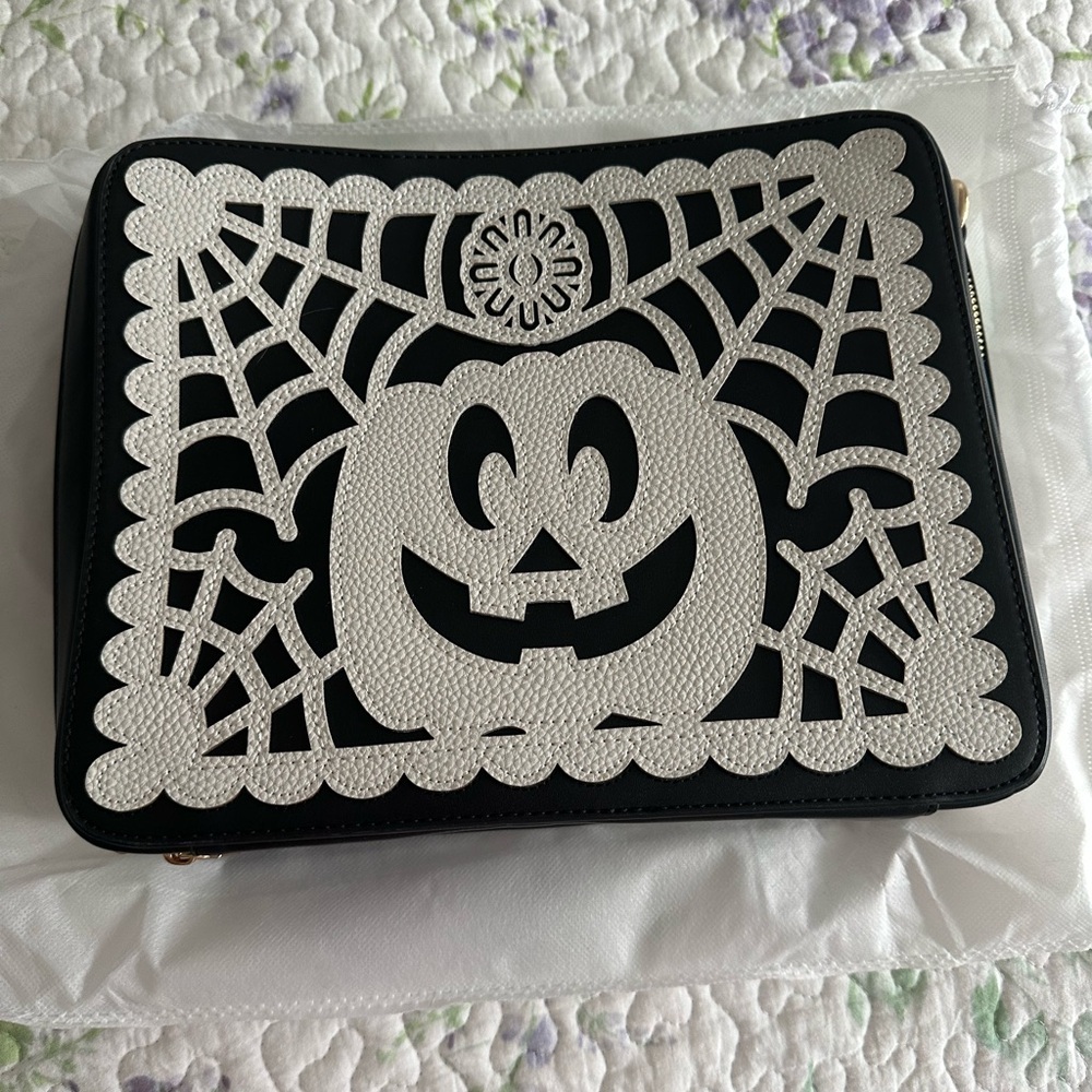 Backstitch Bruja Black and White Pumpkin Cutout Crossbody Bag